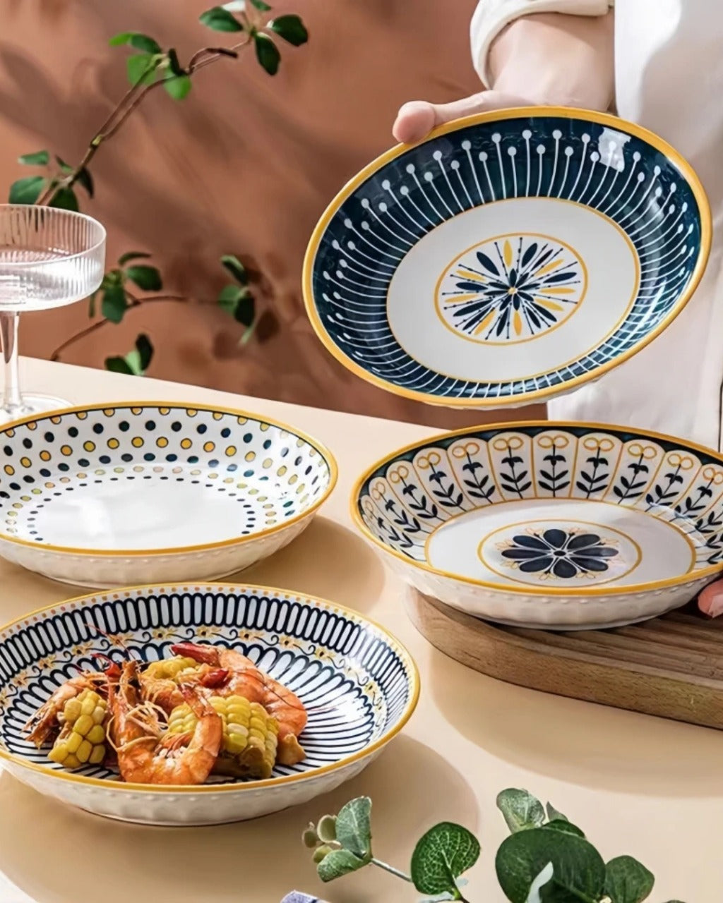 4 Pratos de Cerâmica em Relevo Design Japonês para Mesa Posta