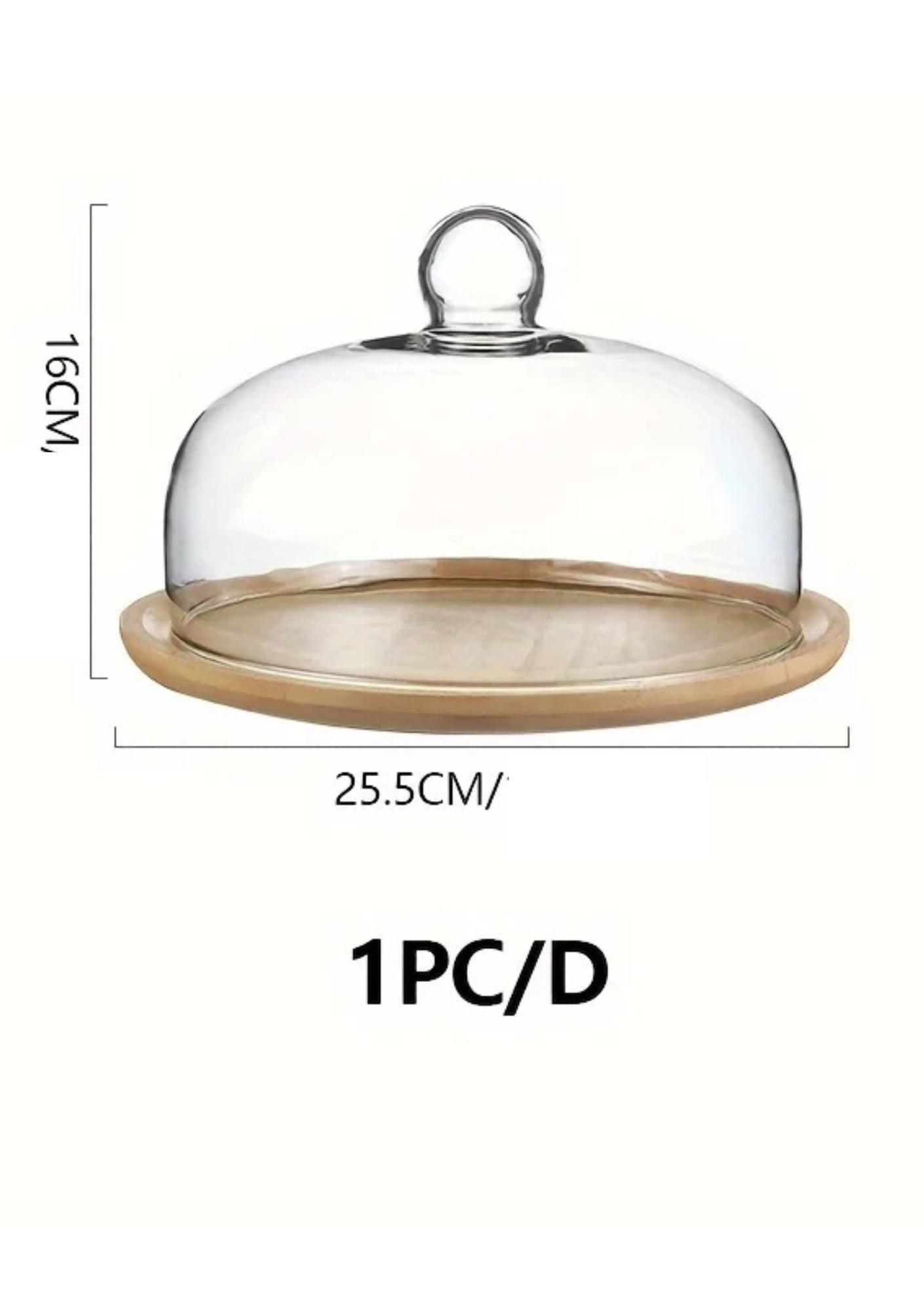 Bandeja de Bolo em Bambu com Tampa de Vidro Decorativa para Sobremesas e Frutas