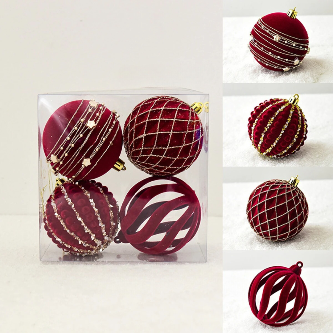 Bolas de Natal Pintadas e de Pelúcia Vermelhas para Árvore de Natal