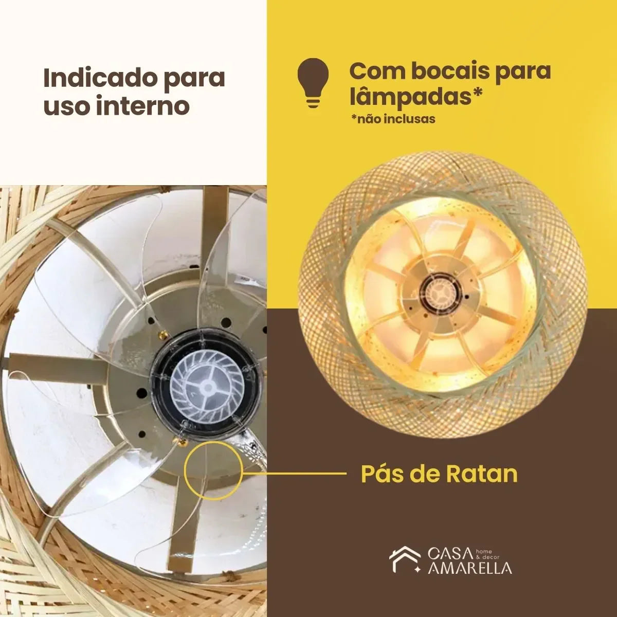 Luminária com Ventilador de teto moderno em Bambu - ZenithBreeze - Bambu Breeze Edition