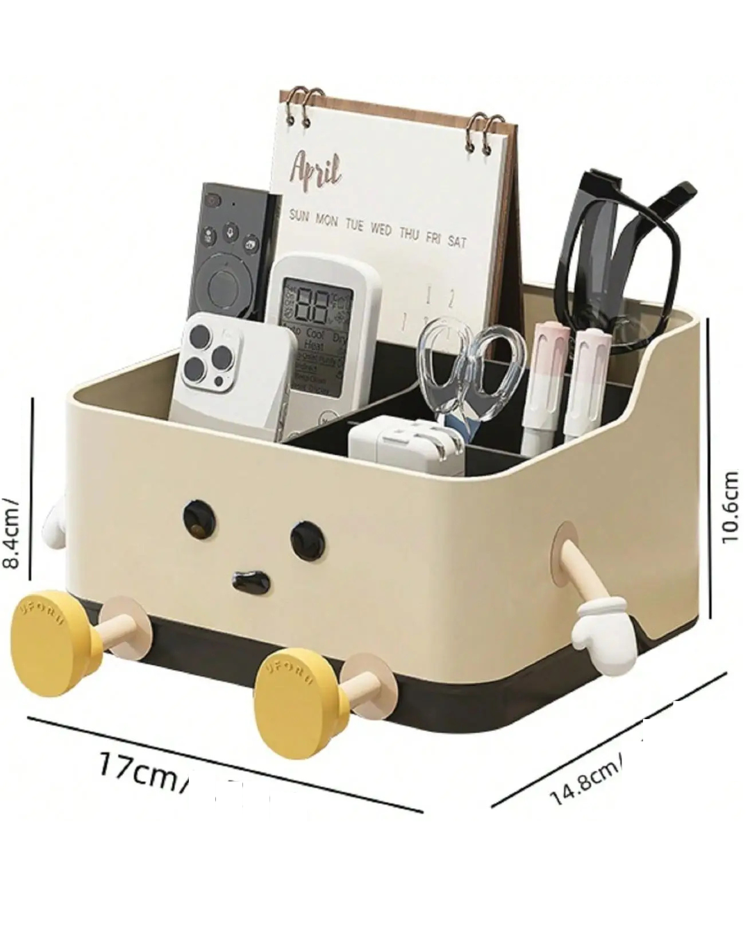 Caixa de Armazenamento de Mesa Multifuncional com Divisórias e Adesivo