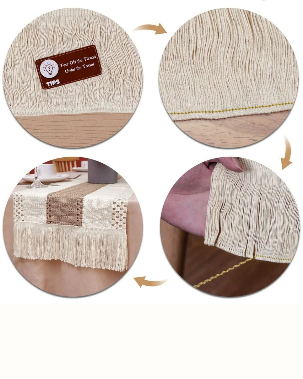 Caminho de Mesa Boho em Algodão Crochê Decoração Rústica e Moderna