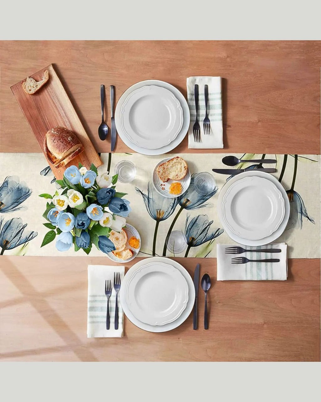 Caminho de Mesa de Linho com Estampa de Tulipa