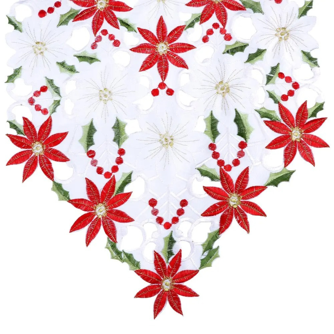 Caminho de Mesa de Natal Bordado Poinsétia