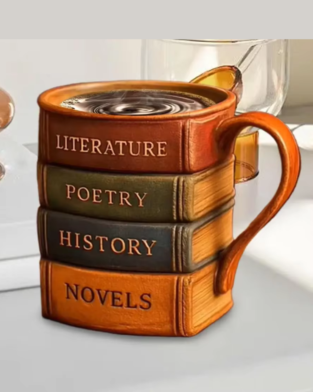 Caneca de Café 3D Design Livro em Resina Criativa Versátil e Resistente