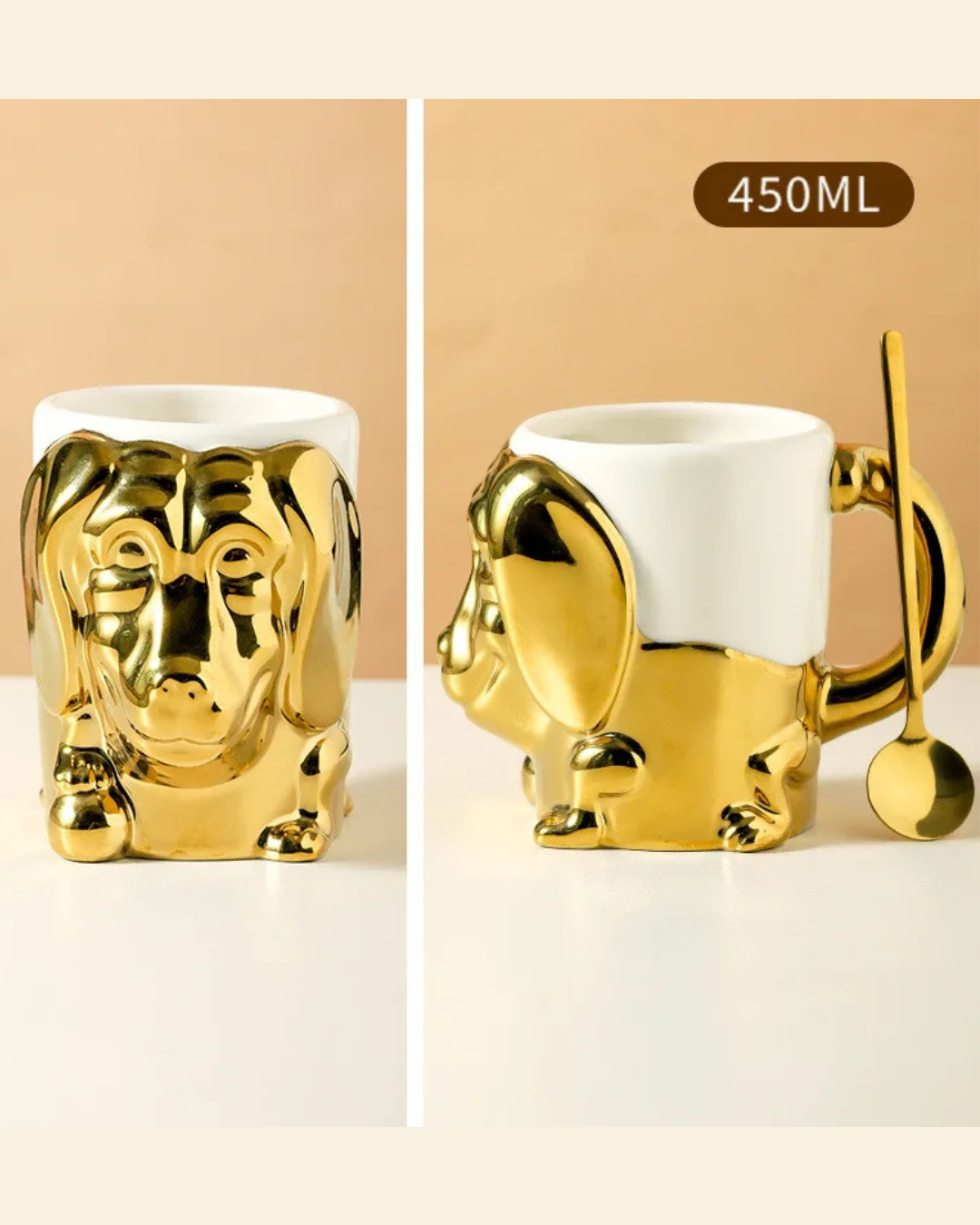 Caneca Criativa Dog 3D em Cerâmica Caneca de Café e Chá com Detalhes Dourados ou Prateados
