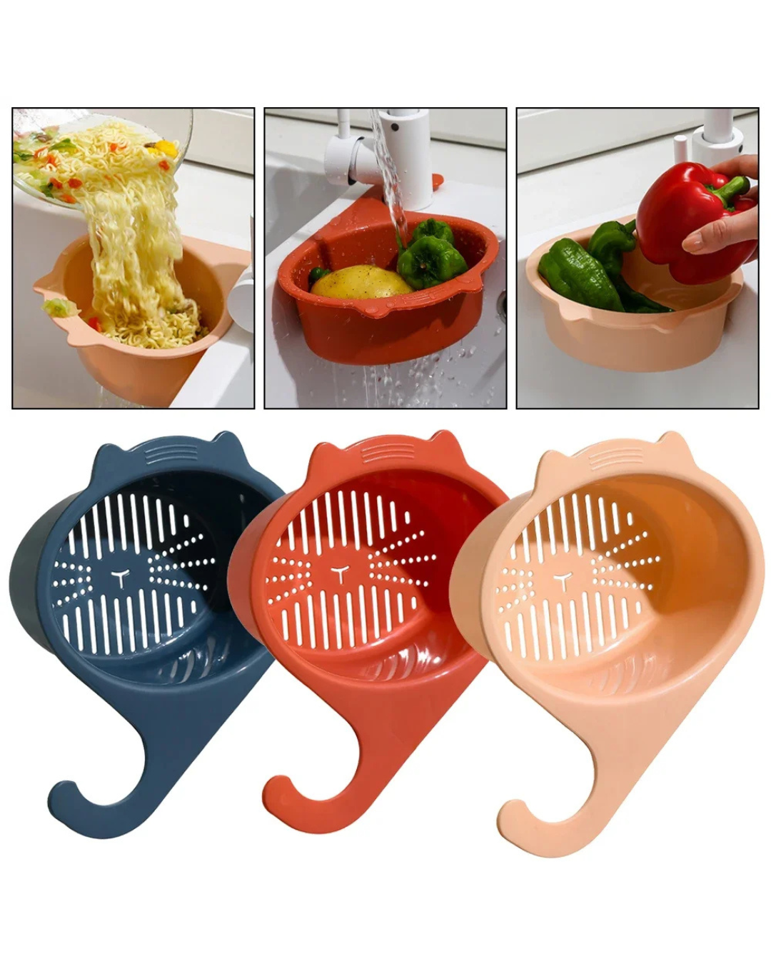 Cesta de Drenagem para Pia em Forma de Gato Organizador Multifuncional para Cozinha