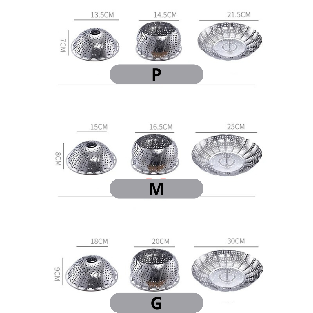 Cesto de Vapor Expansível de Aço Inoxidável