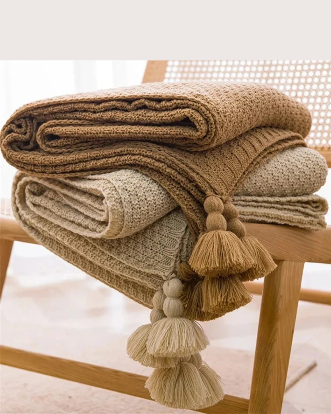 Cobertor de Malha Waffle com Borlas Macio, Aconchegante e Versátil