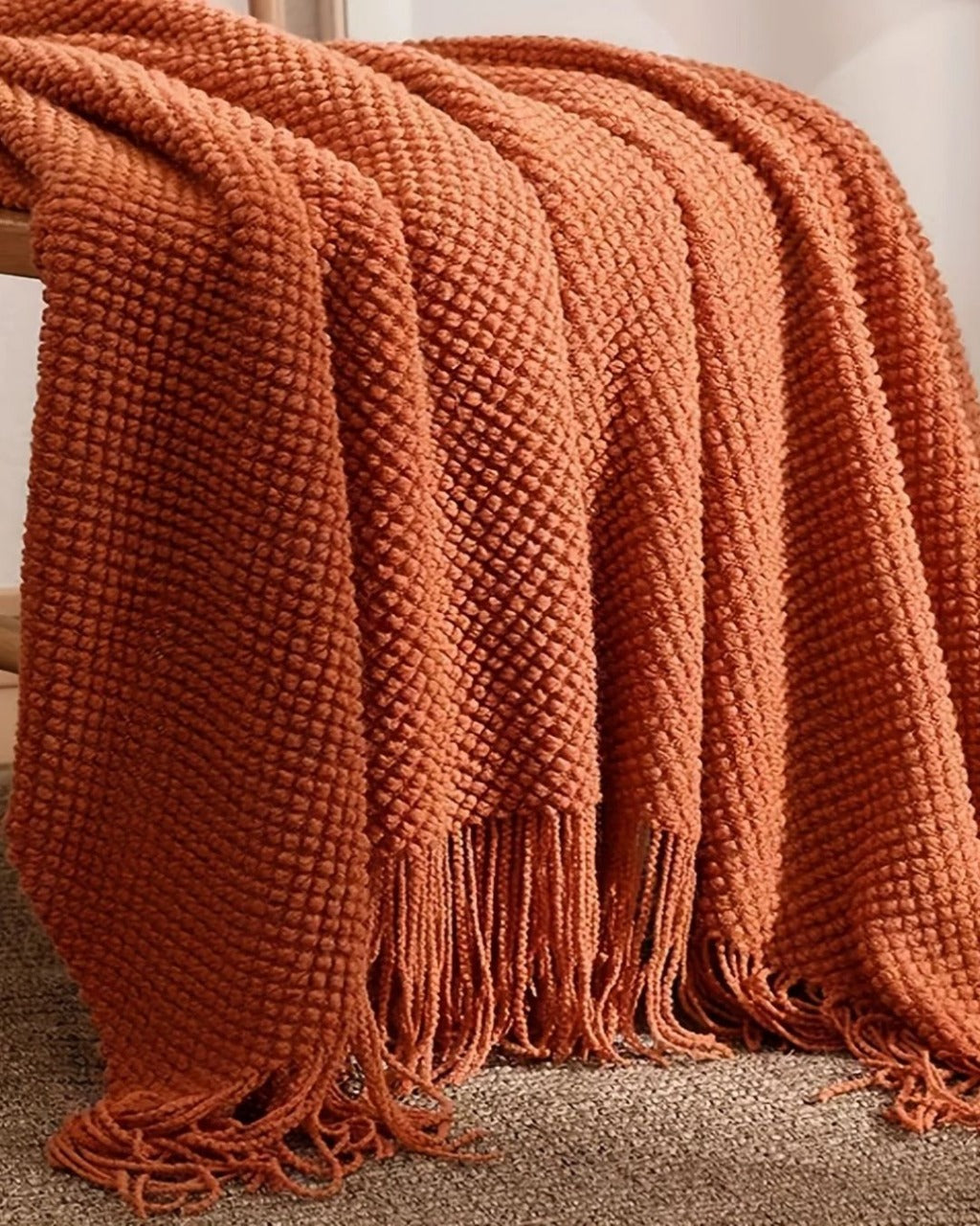 Cobertor de Malha com Borlas Laranja Morandi Macio e Aconchegante para Sofá Cama ou Viagem