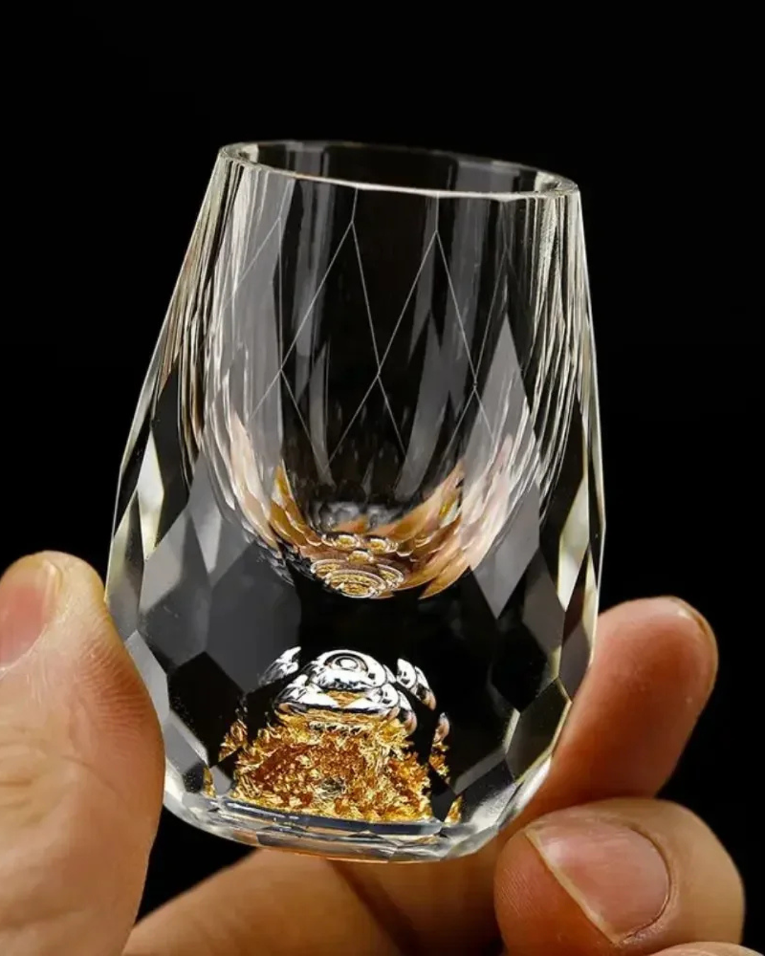 Conjunto 6 Copos Cristal Vidro com Folha de Ouro