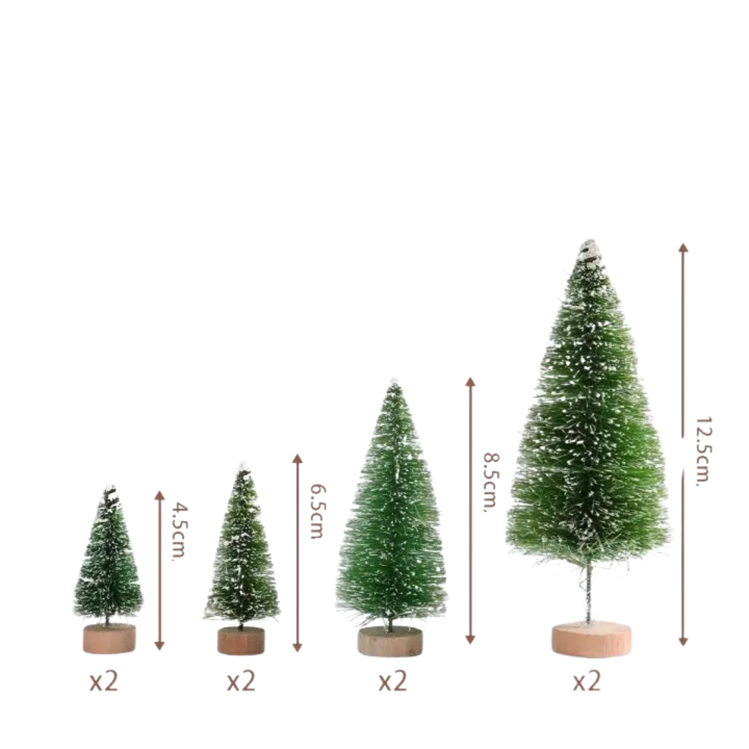 Conjunto Artesanal de 8 Mini Árvores de Natal de Madeira e Sisal Decoração Natalina