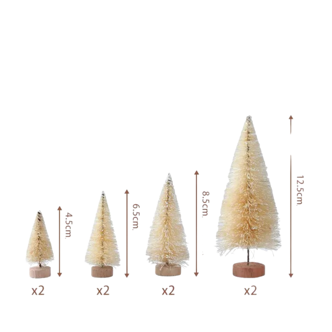 Conjunto Artesanal de 8 Mini Árvores de Natal de Madeira e Sisal Decoração Natalina