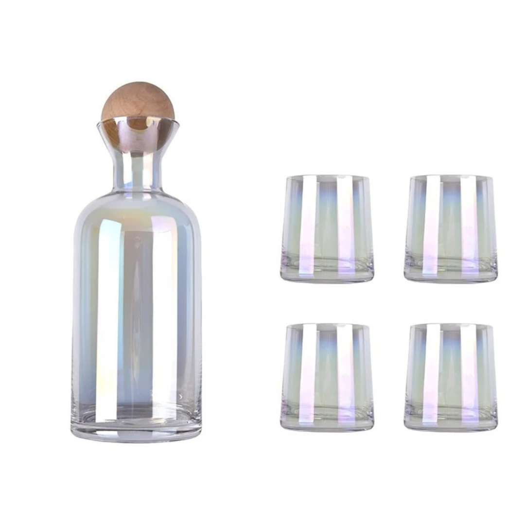 Conjunto Luxo com 1 Jarra e 4 Copos de Vidro
