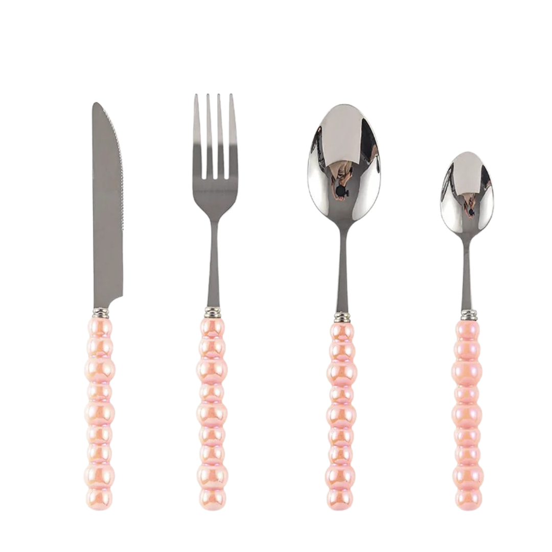 Conjunto de Talheres de Cerâmica com Cabo de Pérola com 4 Peças