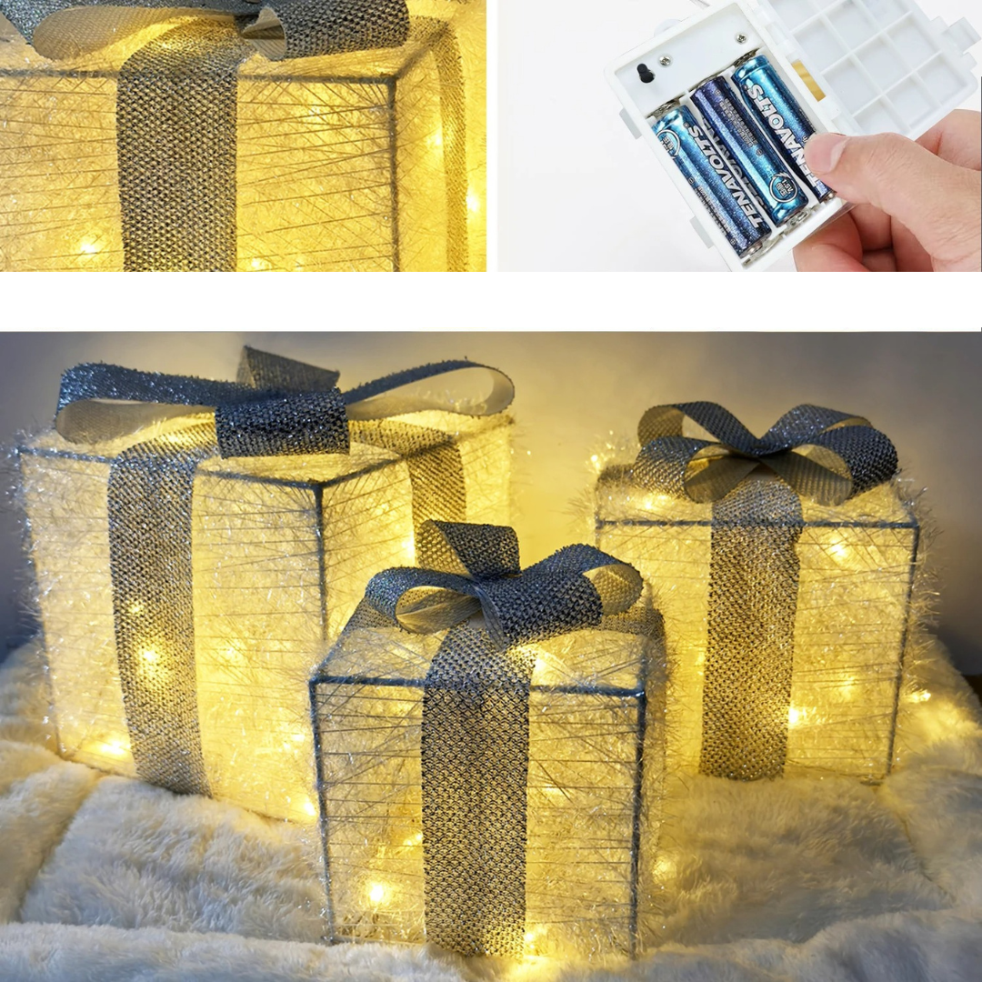 Conjunto de 3 Caixas de Presente Iluminadas com LED
