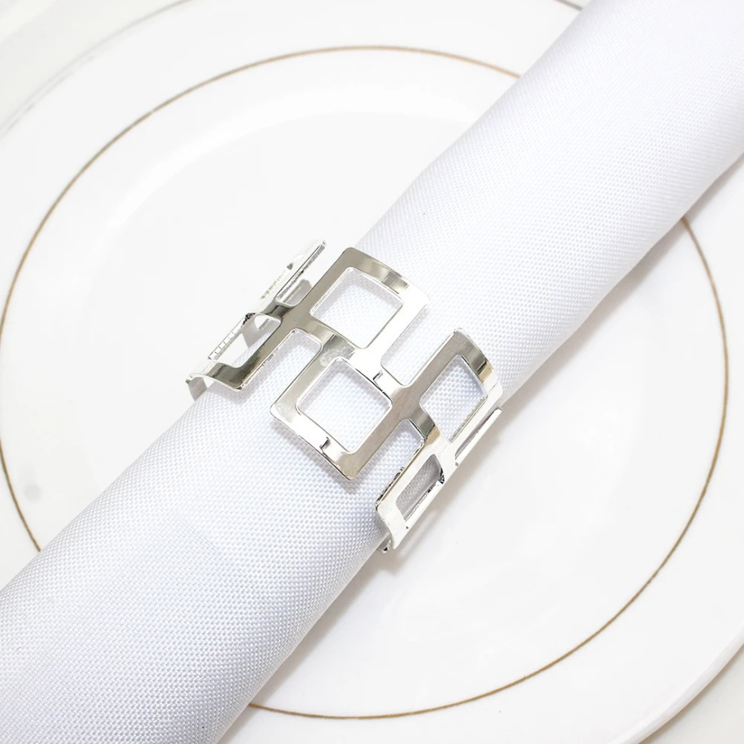Conjunto de Anéis Para Guardanapos com Design de Quadrados Vazados 6 Peças
