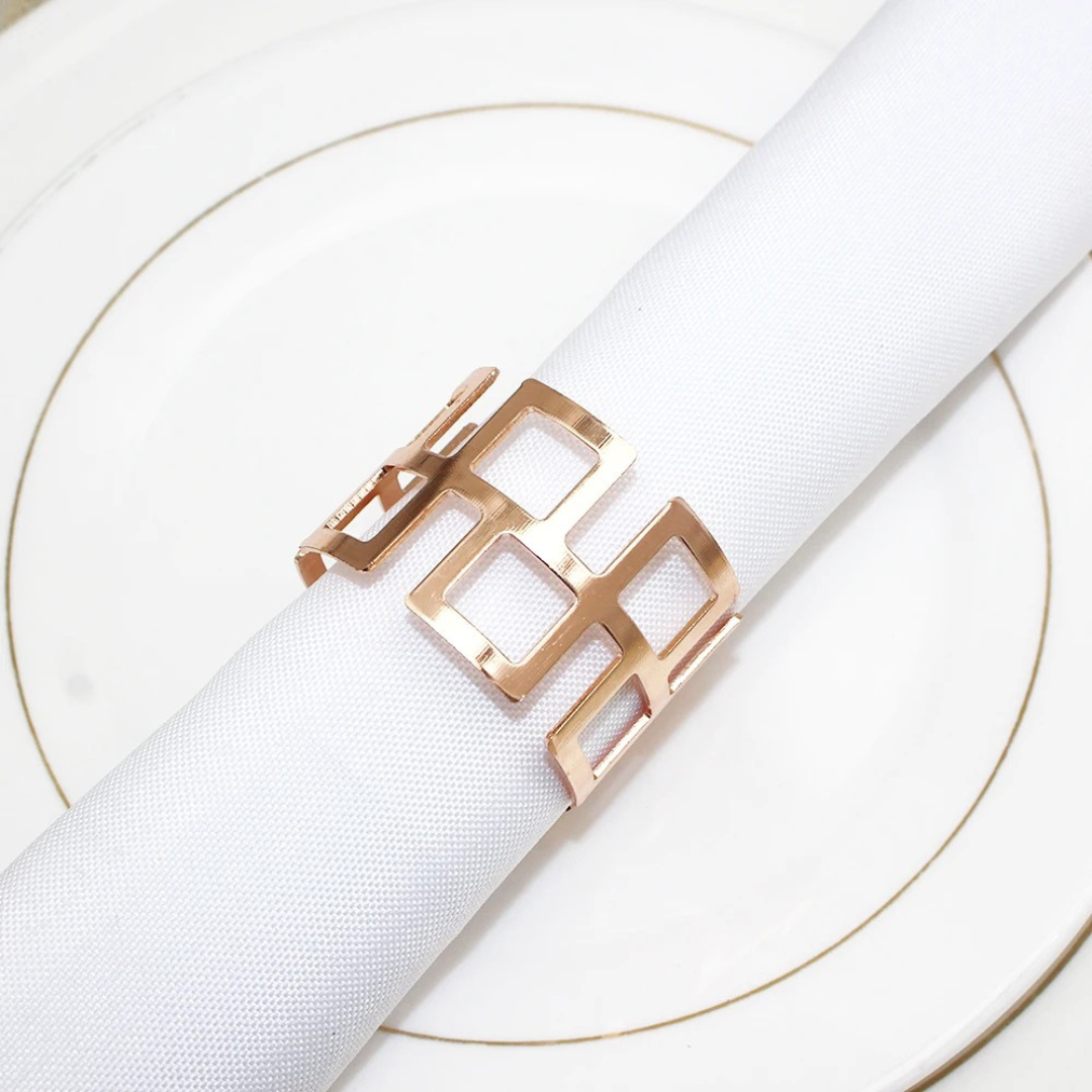 Conjunto de Anéis Para Guardanapos com Design de Quadrados Vazados 6 Peças