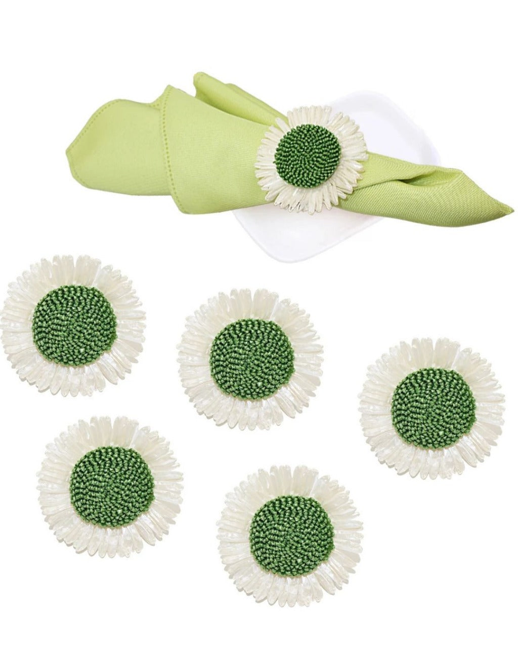 Conjunto de Anéis de Guardanapo Flor Verde Kit com 6 para Festa e Decoração