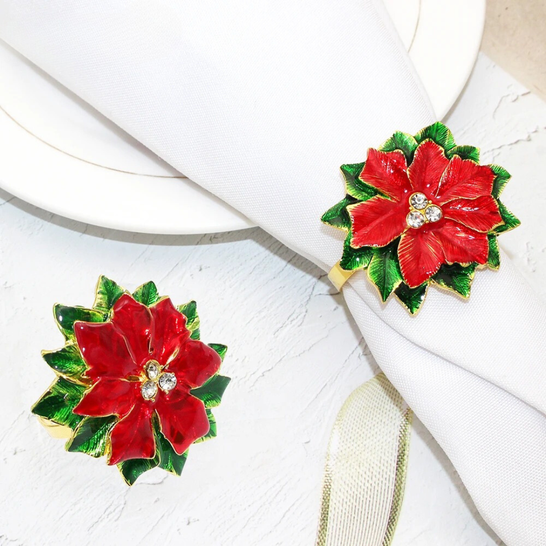 Conjunto de Anéis para Guardanapos Poinsétia 6 Peças