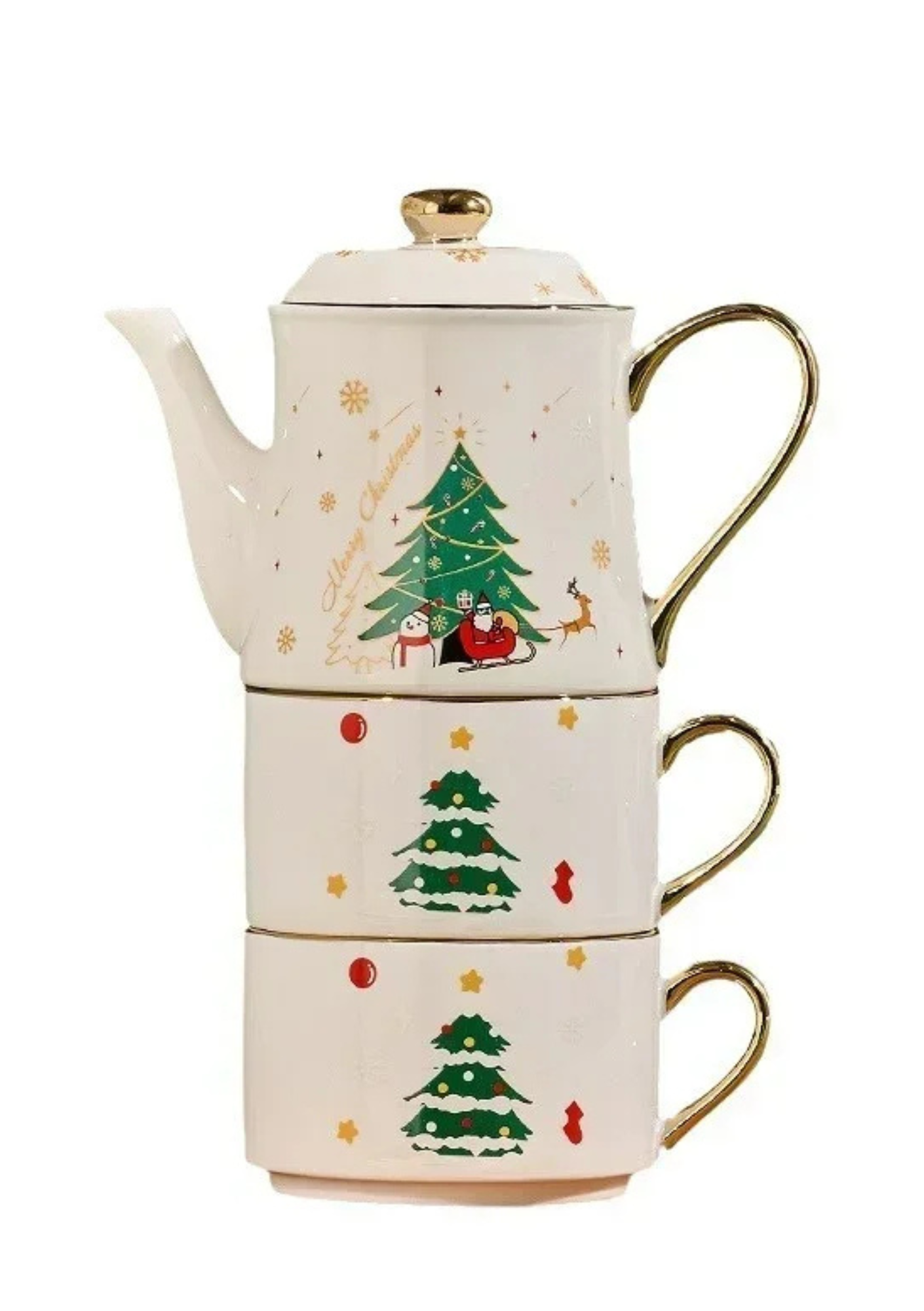 Conjunto de Chá Natalino em Cerâmica