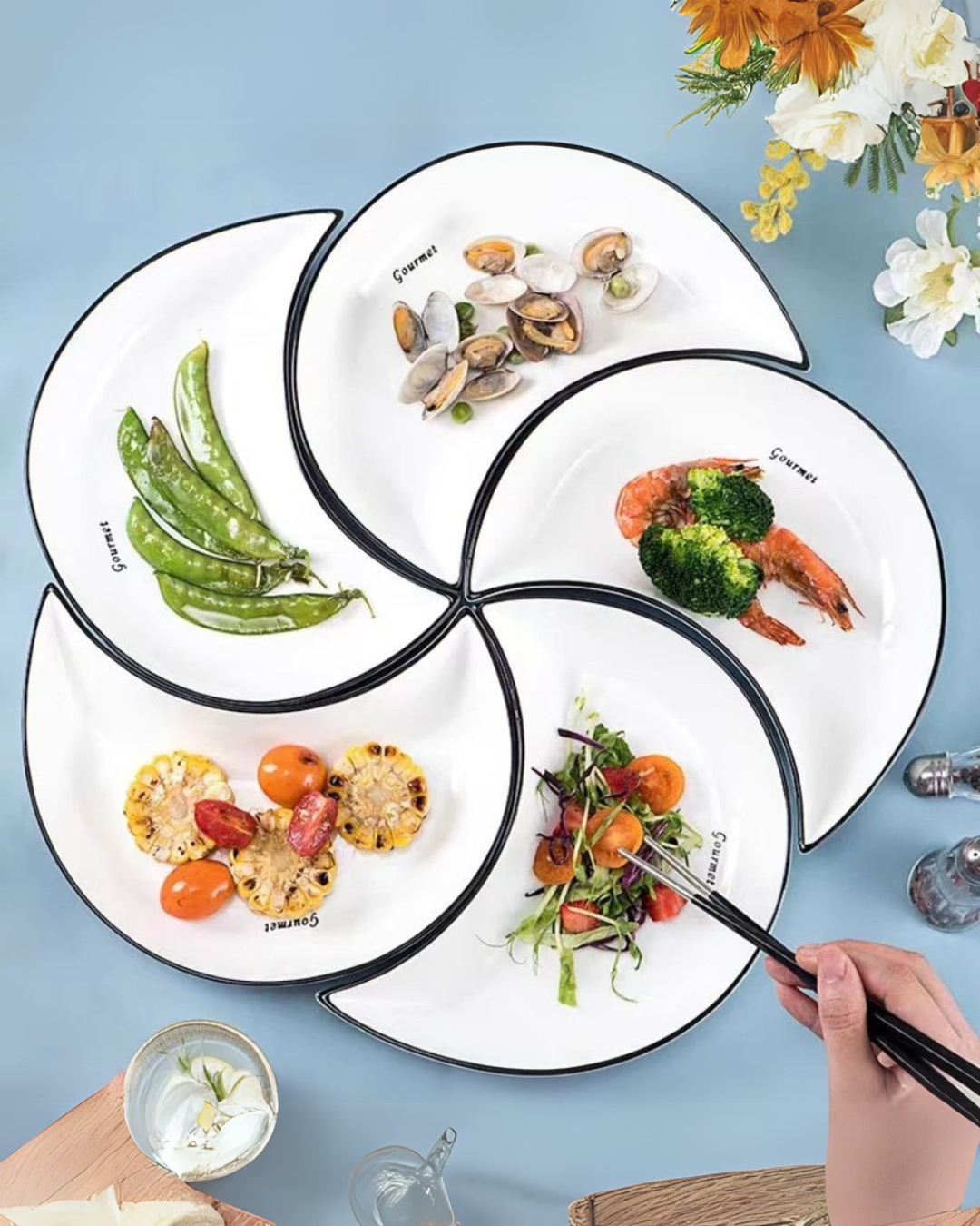 Conjunto de Louça de Cerâmica Formato Lua com 5 Peças