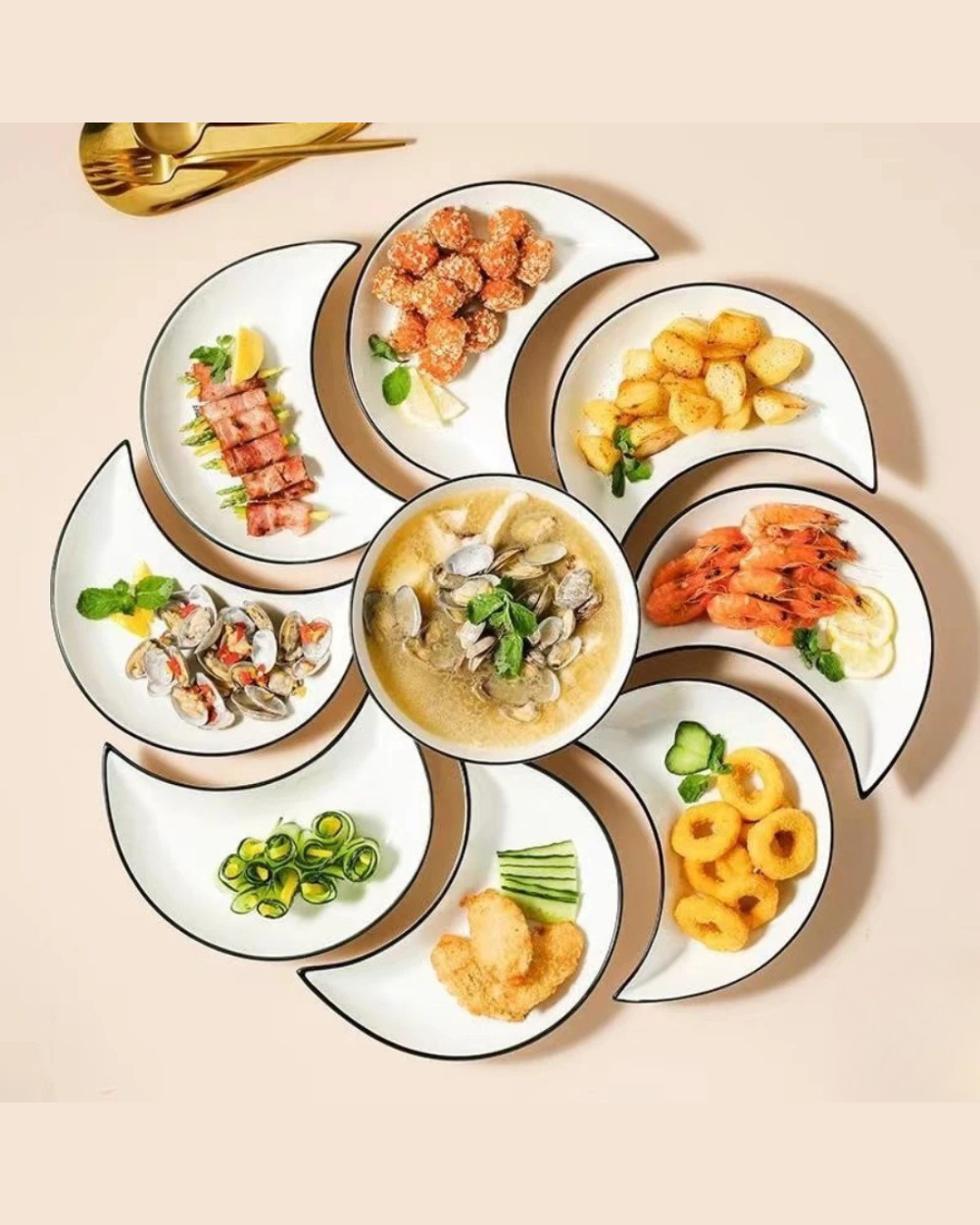 Conjunto de Louça de Cerâmica Formato Lua com 5 Peças