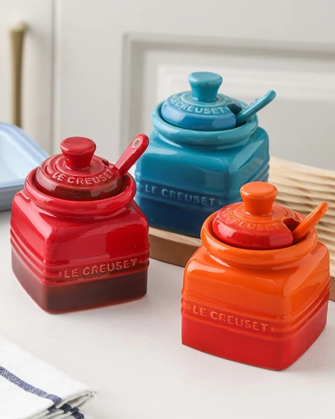 Conjunto de Potes de Cerâmica com Colher Armazenamento de Temperos Mel e Açúcar