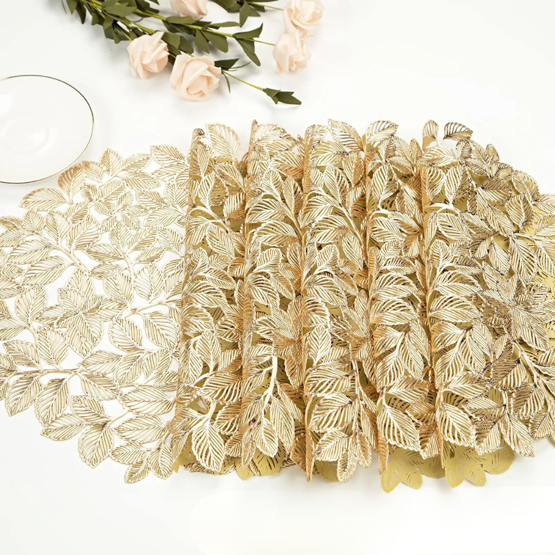 Conjunto de Sousplat Redondo Folha de Ouro 6 Peças
