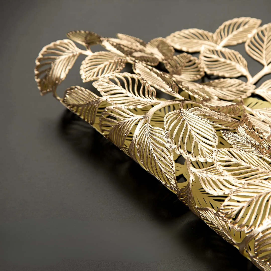 Conjunto de Sousplat Redondo Folha de Ouro 6 Peças
