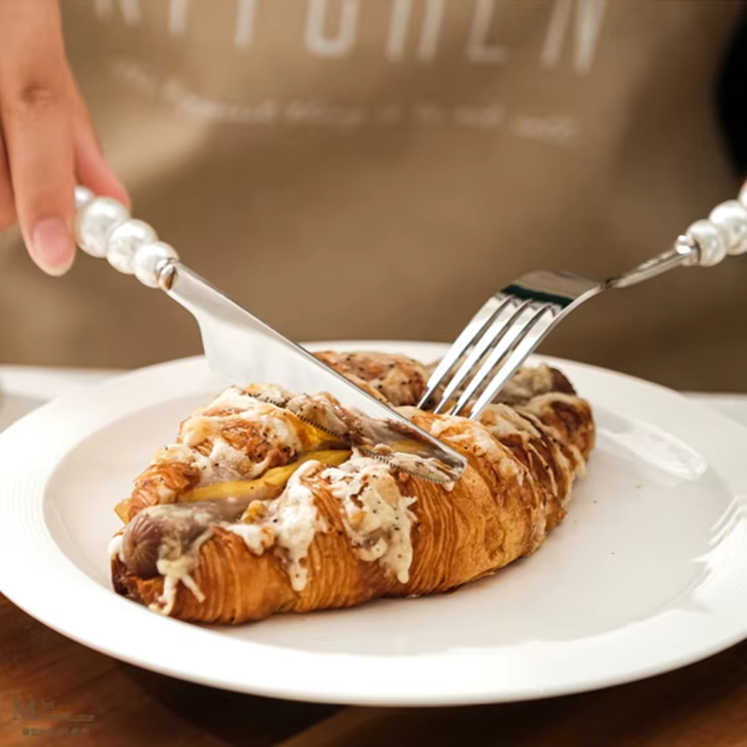 Conjunto de Talheres de Cerâmica com Cabo de Pérola com 4 Peças