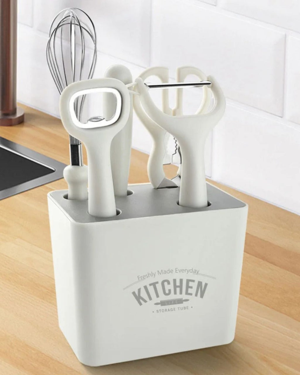 Conjunto de Utensílios de Cozinha em Aço Inoxidável Descascador Faca e Tesoura