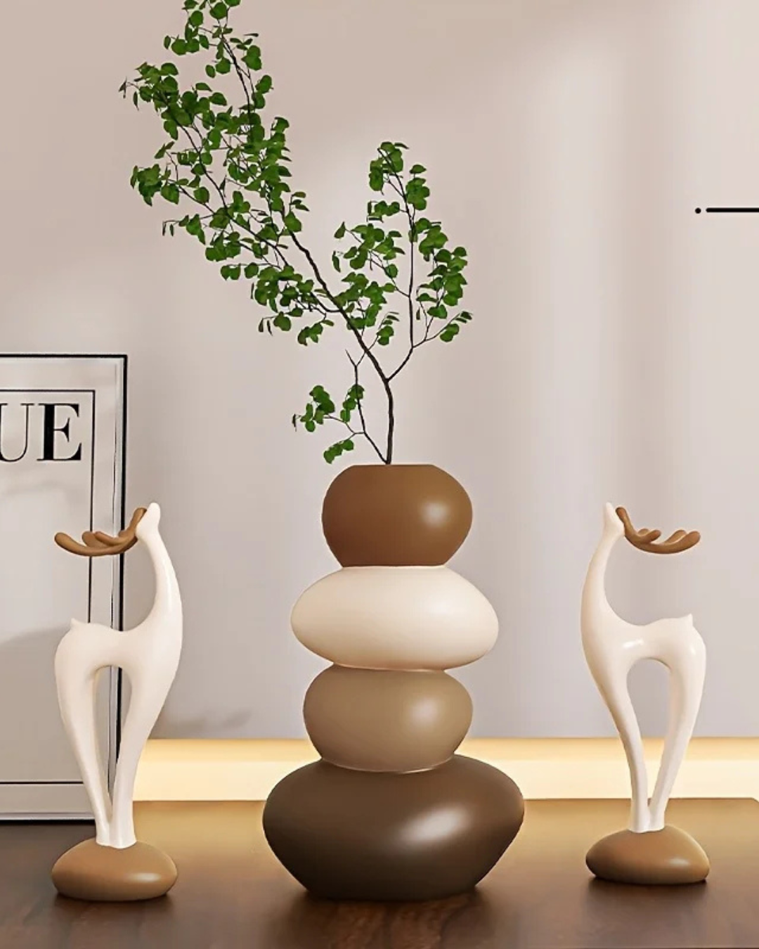 Conjunto de Vasos Criativos Cervo com Pedras Empilhadas para Decoração