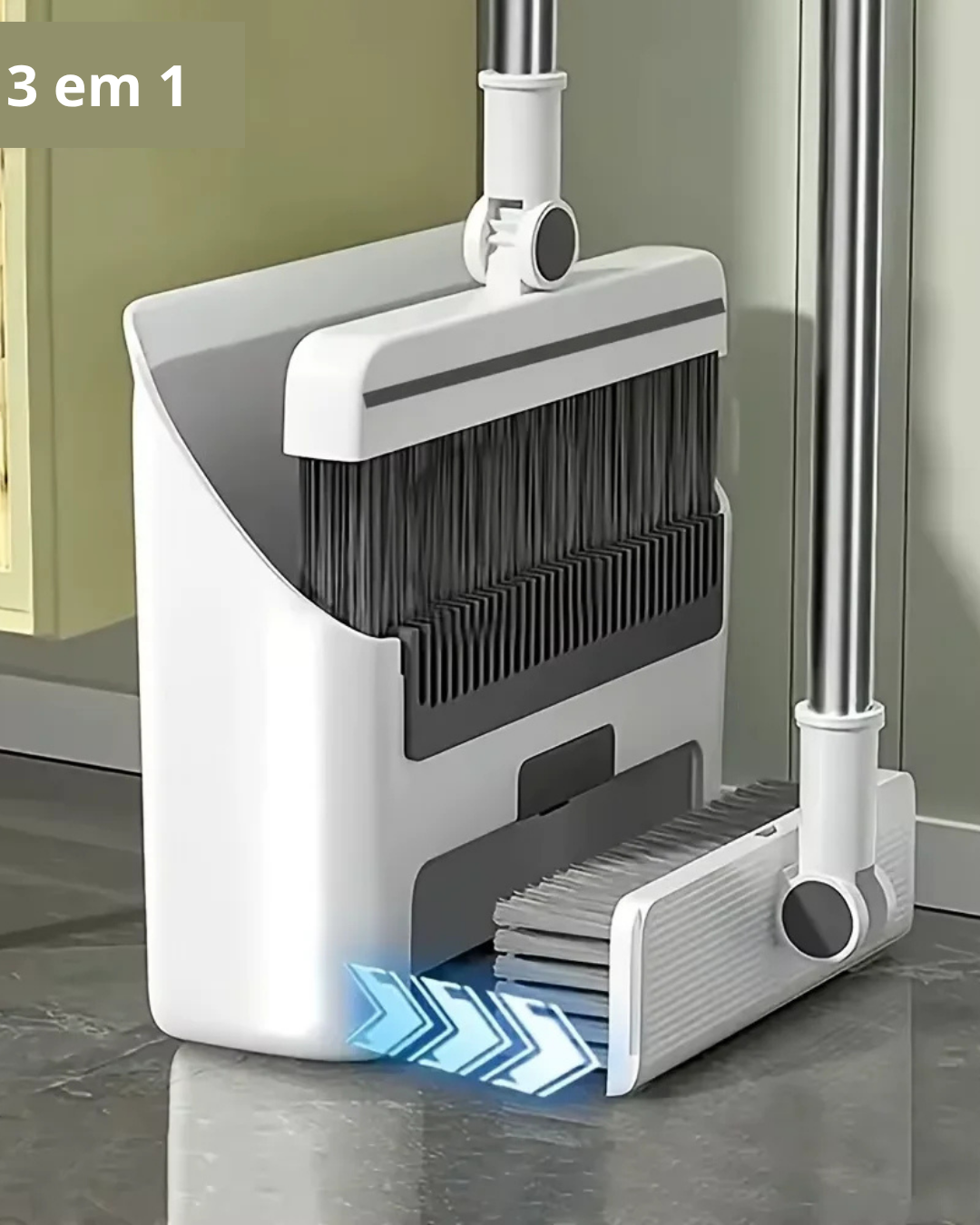 Conjunto de Vassoura e Pá de Lixo 3 em 1 Prático e Funcional para Limpeza Doméstica