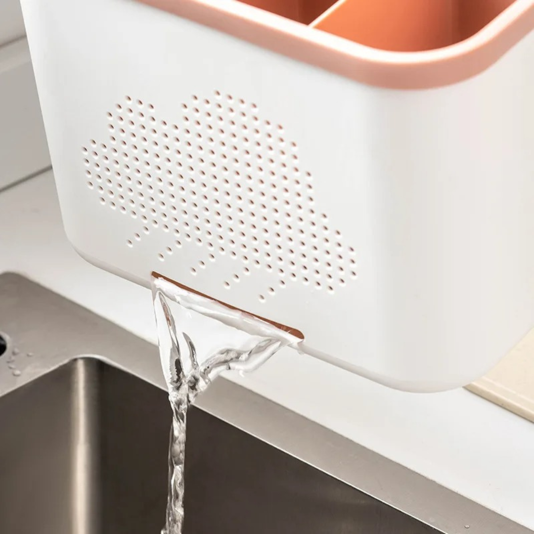 Escorredor Vazado Multifuncional Dupla Camada para Talheres e Utensílios