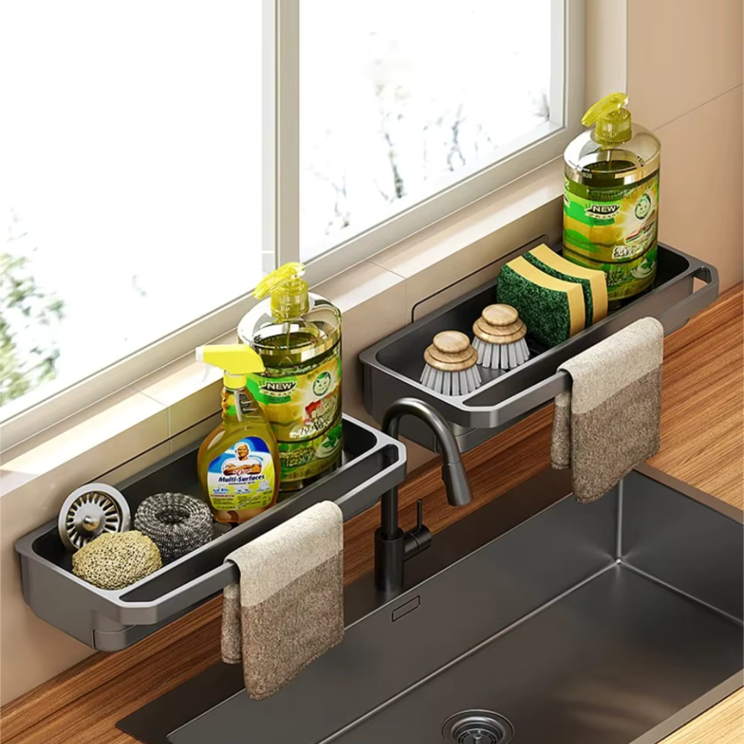 Escorredor de Pia com Suporte de Esponja Antiferrugem e Porta-Objetos