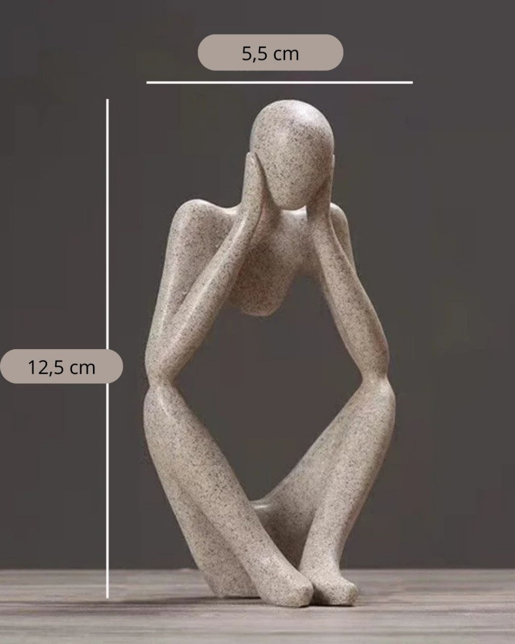 Escultura O Pensador Abstrato Cor Areia para Decoração de Sala e Escritório