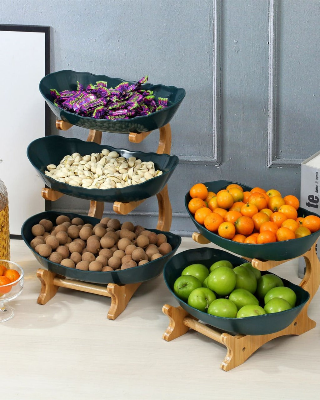Fruteira com 2 ou 3 Camadas Estrutura em Bambu para Mesa Organizada