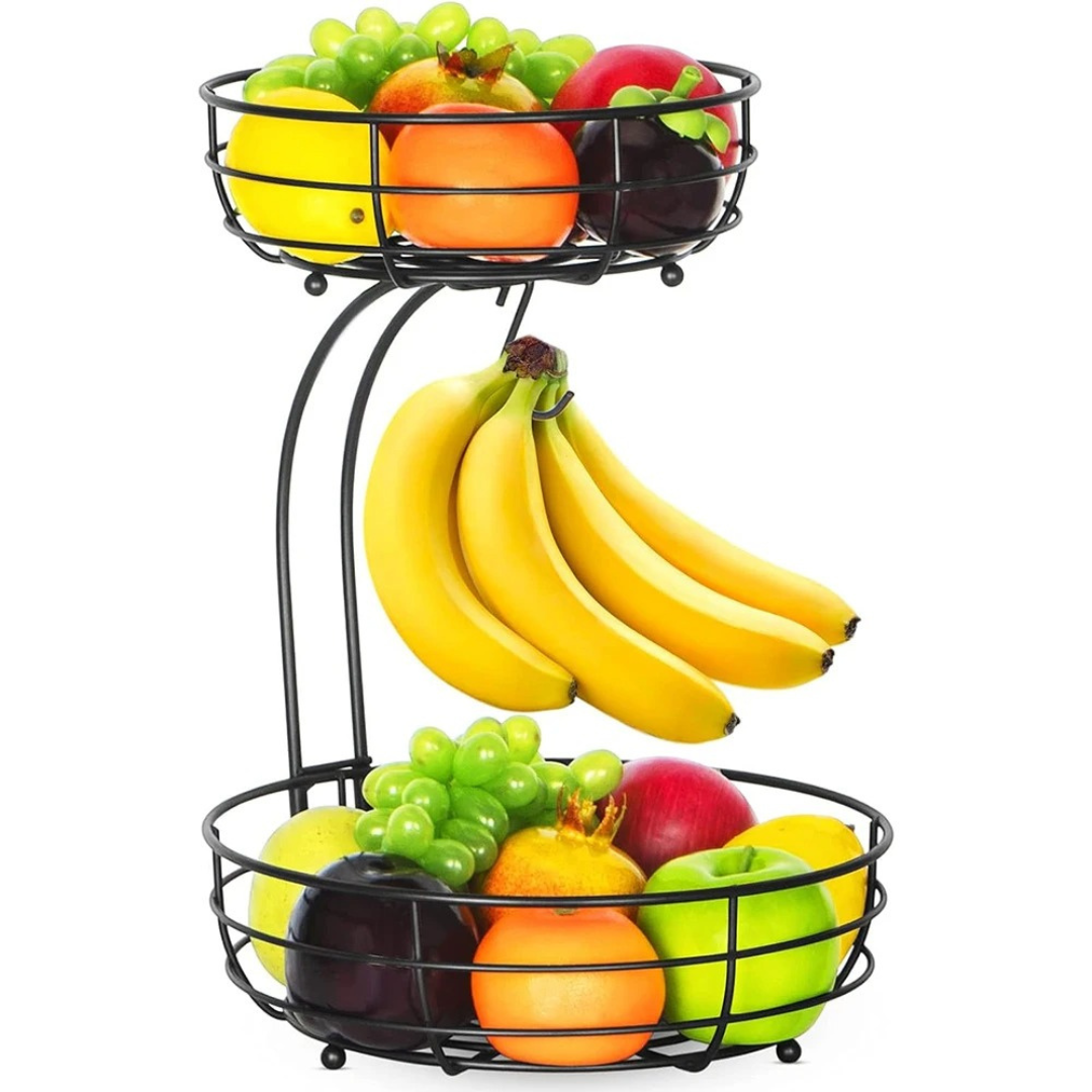 Fruteira de 2 Camadas com Suporte para Bananas