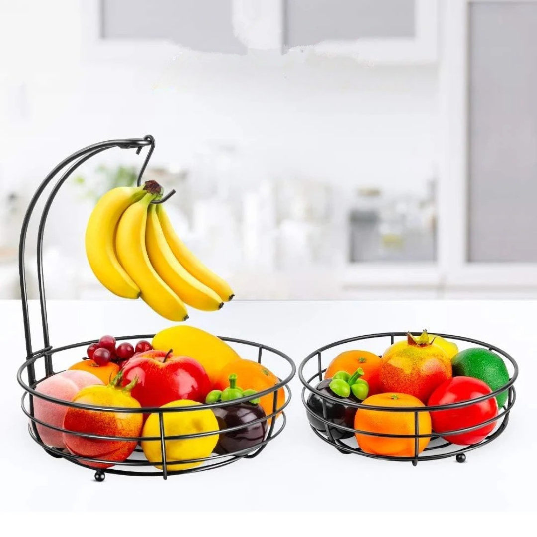 Fruteira de 2 Camadas com Suporte para Bananas