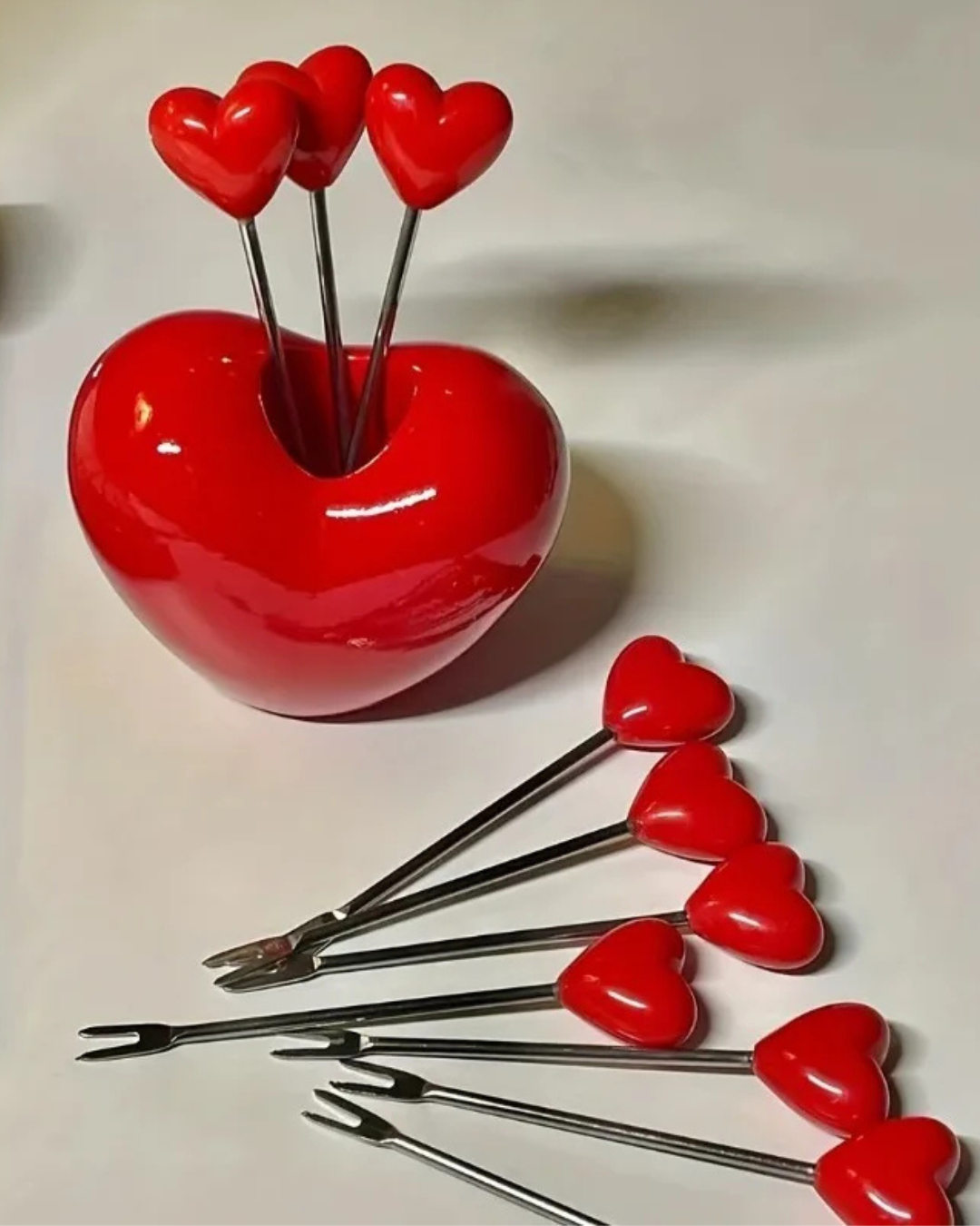 Garfos de Frutas em Aço Inoxidável com Formato de Coração Kit com 6 Peças