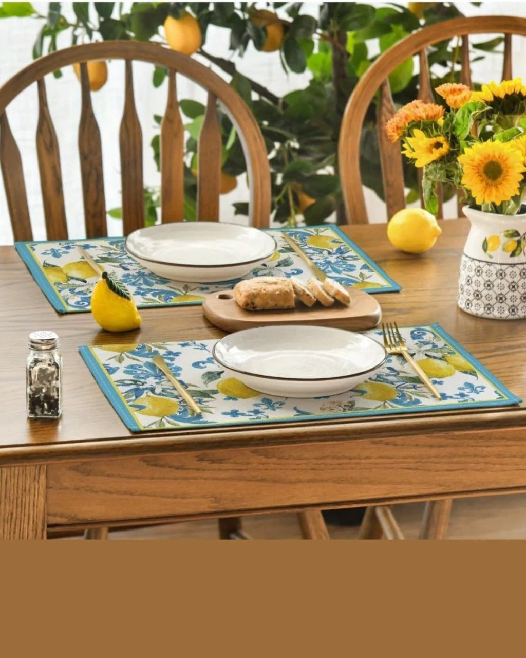 Jogo Americano Azul com Estampa de Limão 4 Peças