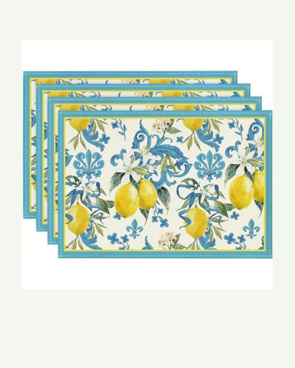 Jogo Americano Azul com Estampa de Limão 4 Peças