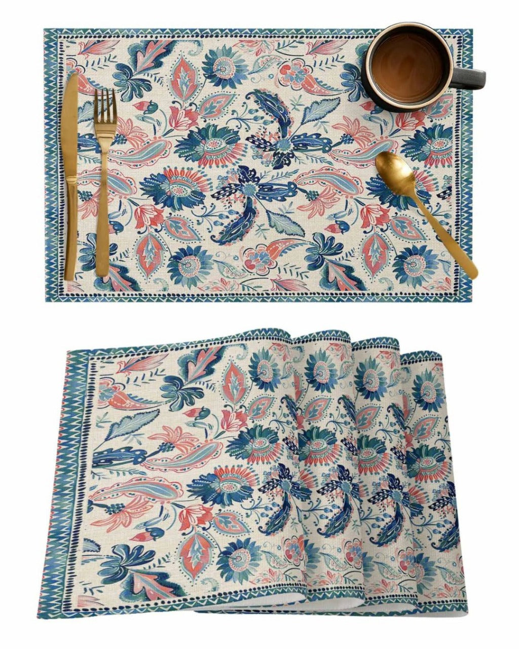 Jogo Americano Étnico Paisley Floral Decoração para Mesa de Jantar