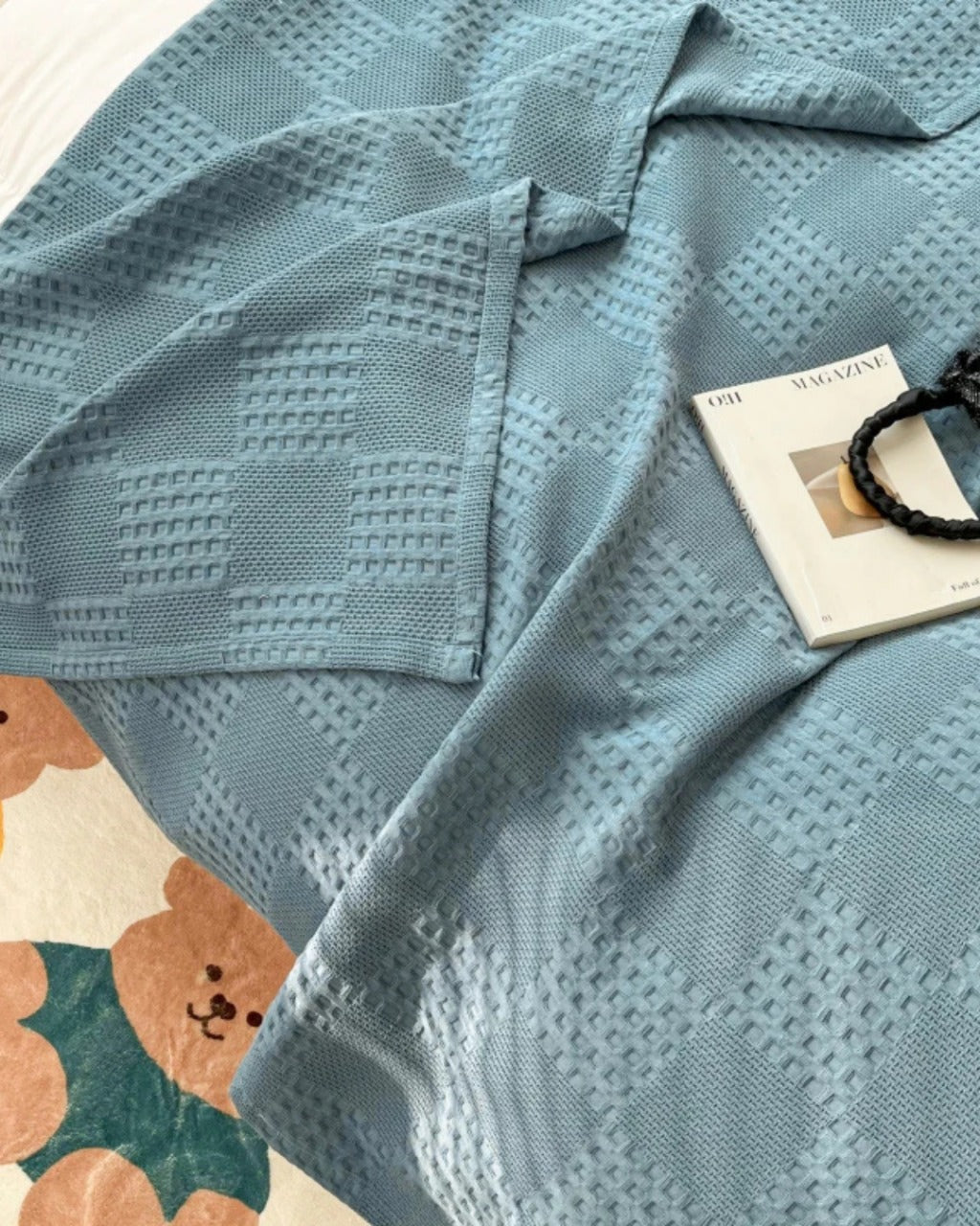 Manta de Algodão Waffle Macia e Respirável para Cama e Sofá