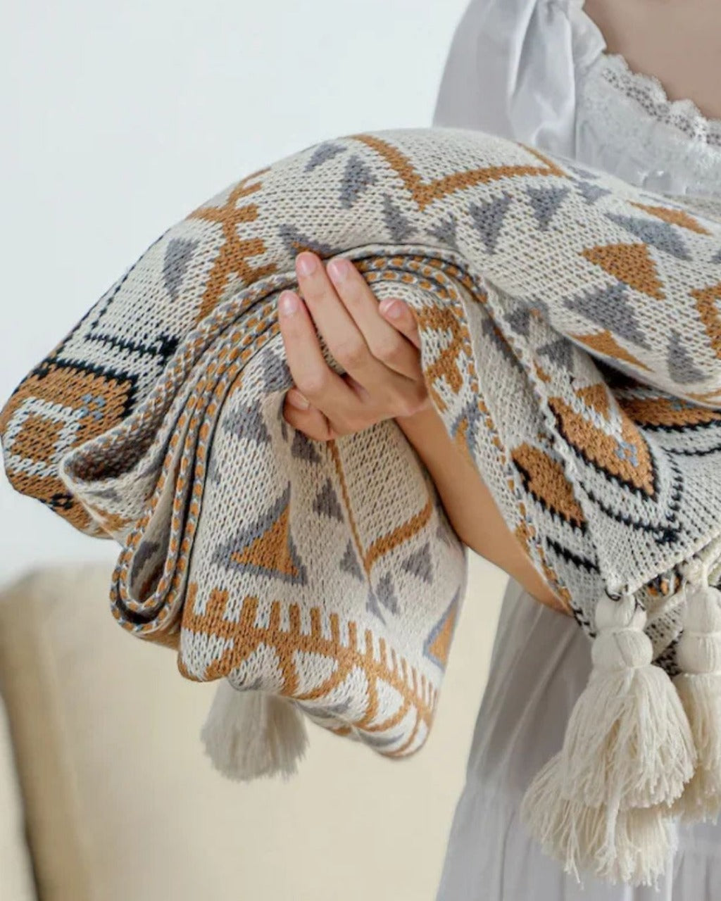 Manta de Tricô Grossa Boho Navajo Macia e Aconchegante