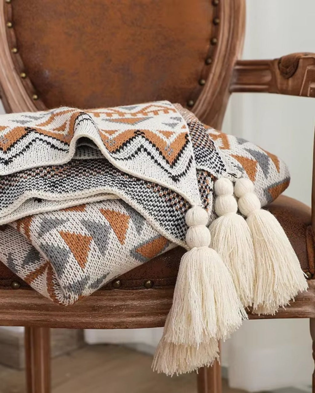 Manta de Tricô Grossa Boho Navajo Macia e Aconchegante