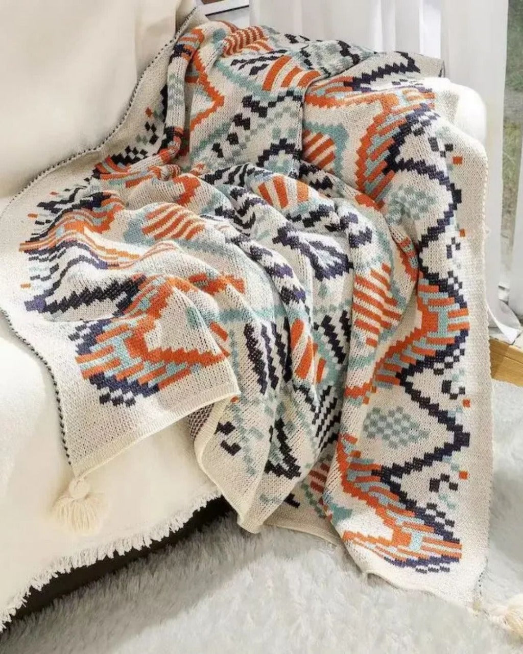 Manta de Tricô Grossa Boho Navajo Macia e Aconchegante