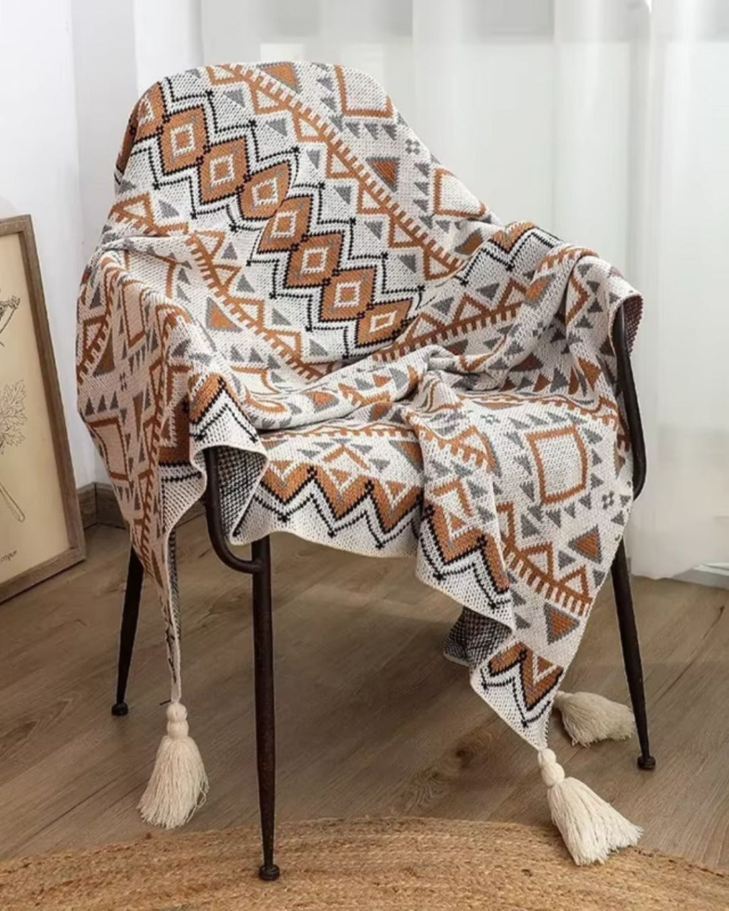 Manta de Tricô Grossa Boho Navajo Macia e Aconchegante
