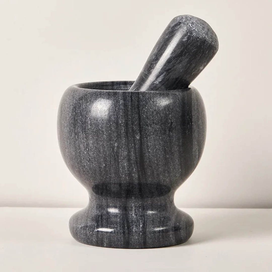 Pilão Moedor de Mármore Natural para Especiarias, Sal e Pimenta